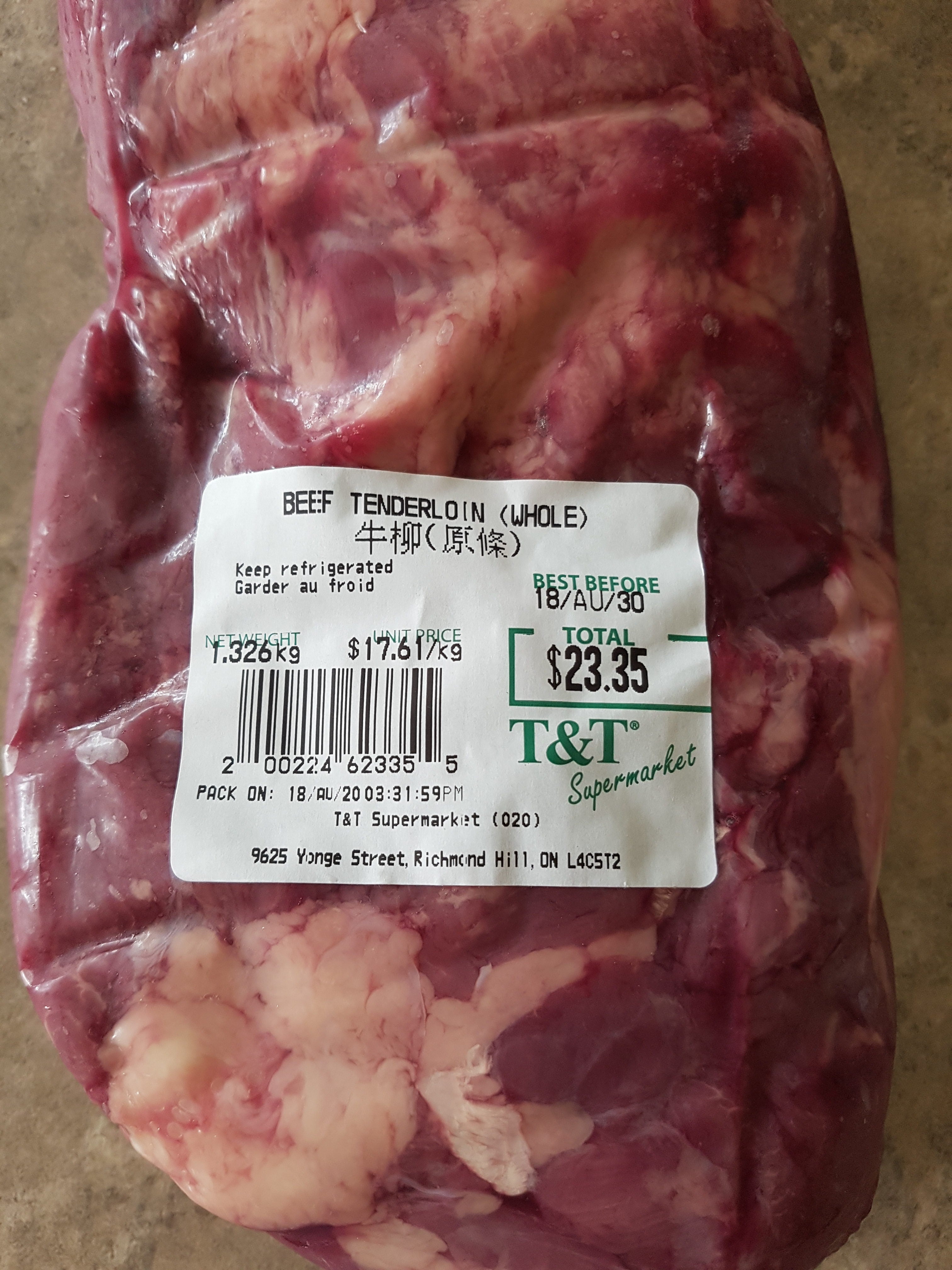 T&T Supermarket] Whole Beef Tenderloin - 7.99/lb - RedFlagDeals