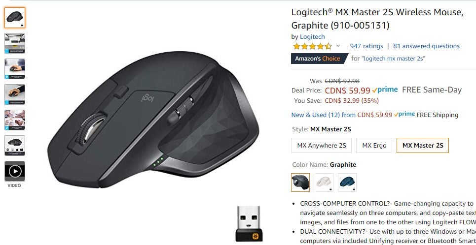 Best Buy: Logitech MX Master 2S Wireless Laser Mouse Graphite 910