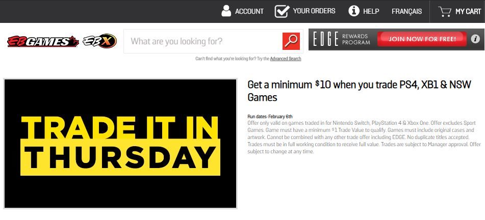 [EB Games] Trade in Thursday - Get a minimum $10 when you trade PS4 ...