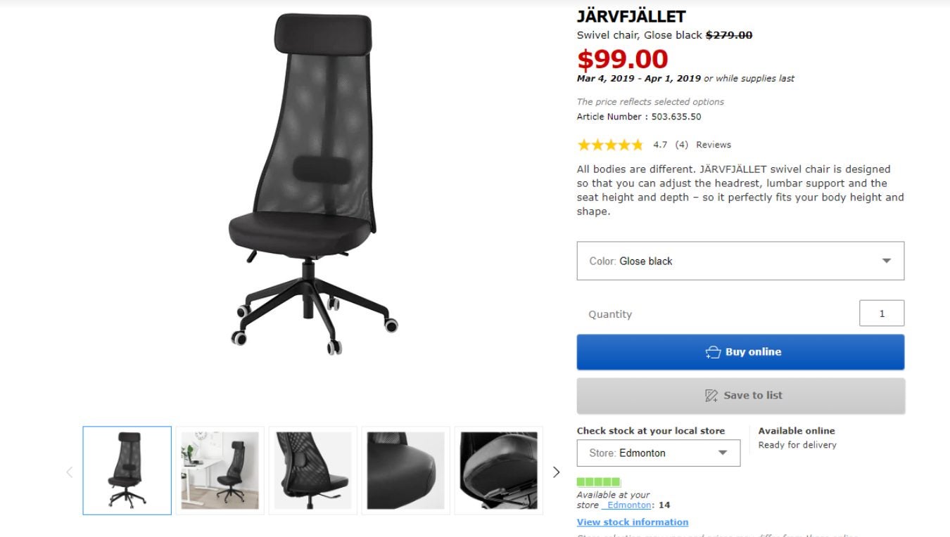 Ikea Ikea Office Chair Jarvfjallet 169 99 Redflagdeals Com Forums