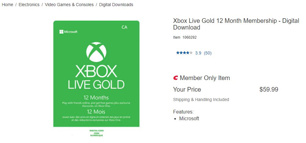 Will Costco's 12 month Xbox live gold gift card work for Xbox core