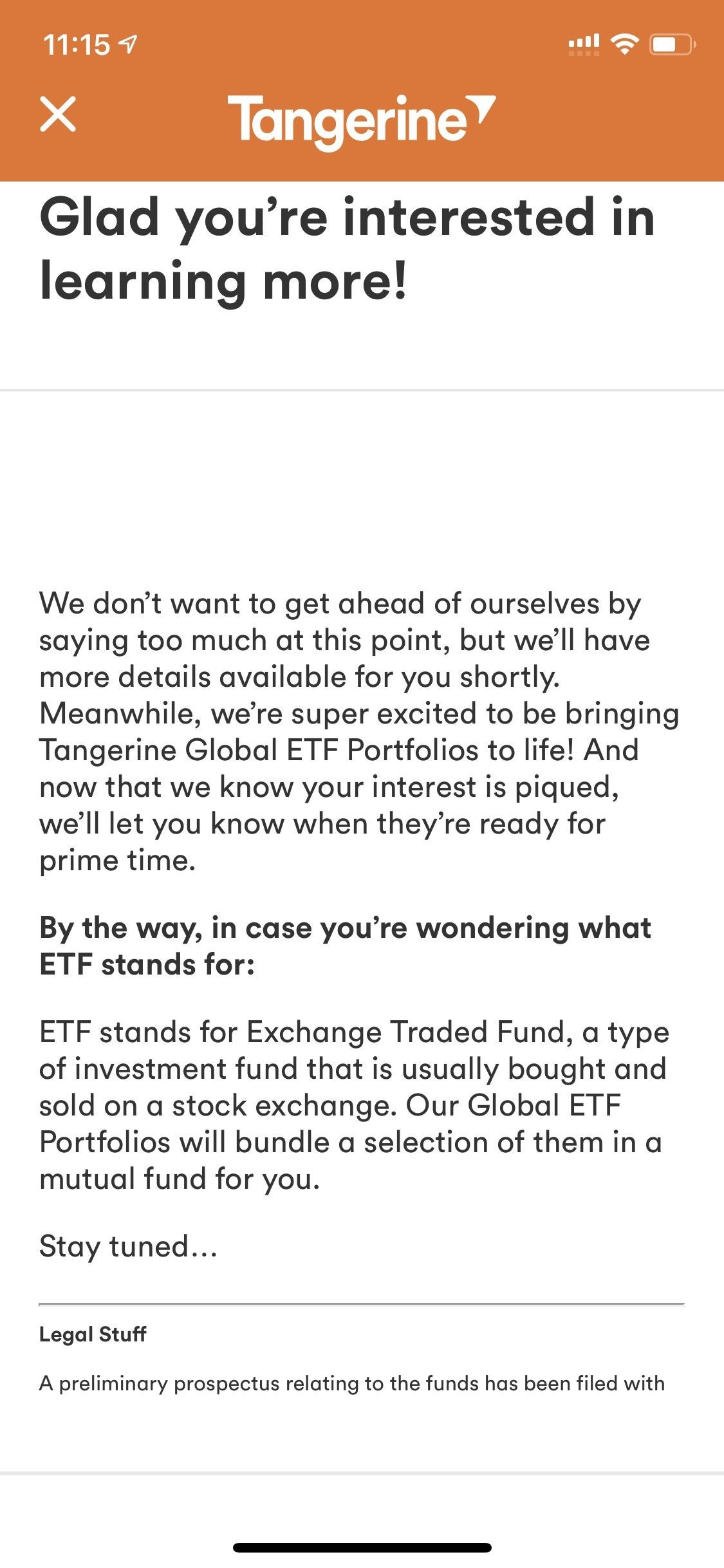 Tangerine Global ETF Forums
