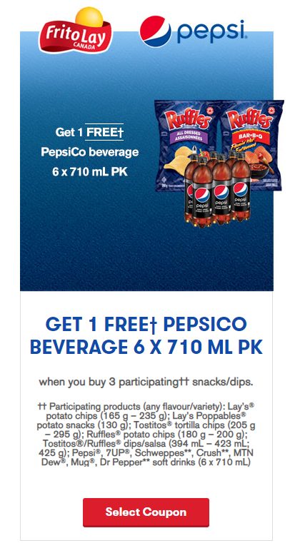 Tasty Rewards] Free 6x710ml Pepsi product with purchase of 3 bags of chips.  - RedFlagDeals.com Forums