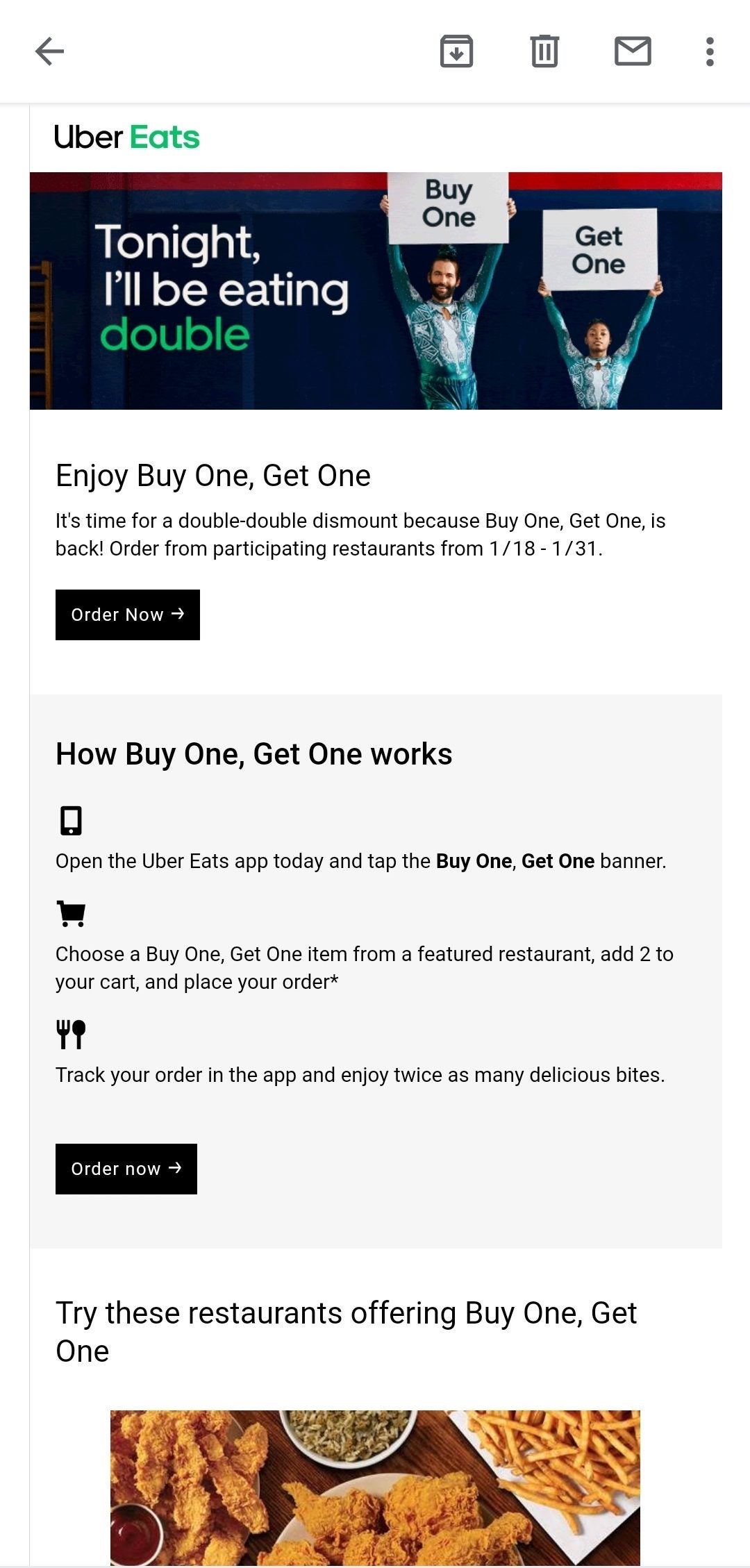 Buy 1 get 1 free store uber eats