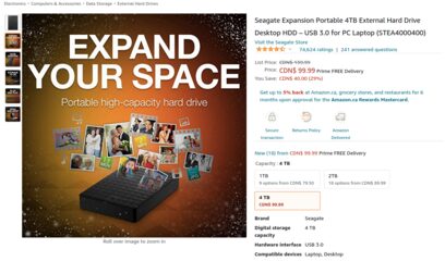 Seagate 4TB Expansion Portable Hard Drive STEA4000400