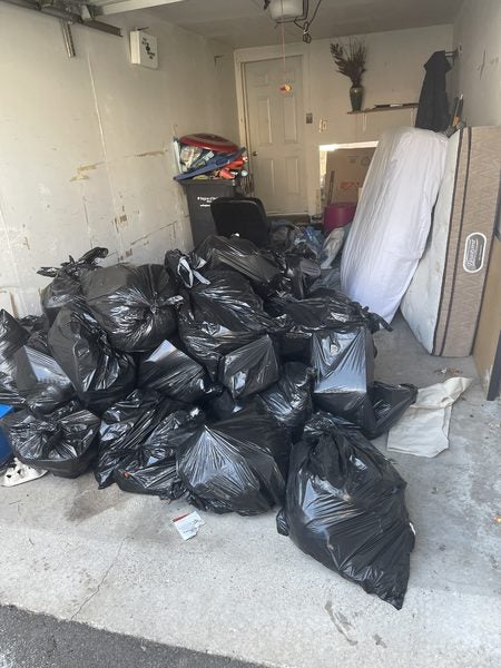 Three Trash Bags Garbage Bag Black Placed Front Convenience Store Bin Trash  Trash Bag Trash On Sidewalk Three Bags Bin Of Garbage Bags On The Floor  Piles Of Garbage Piles Of Black