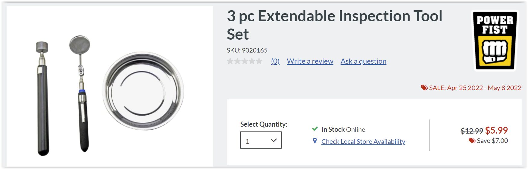 [Princess Auto] 3 pc Extendable Inspection Tool Set - $ 5.99 (50% Off ...