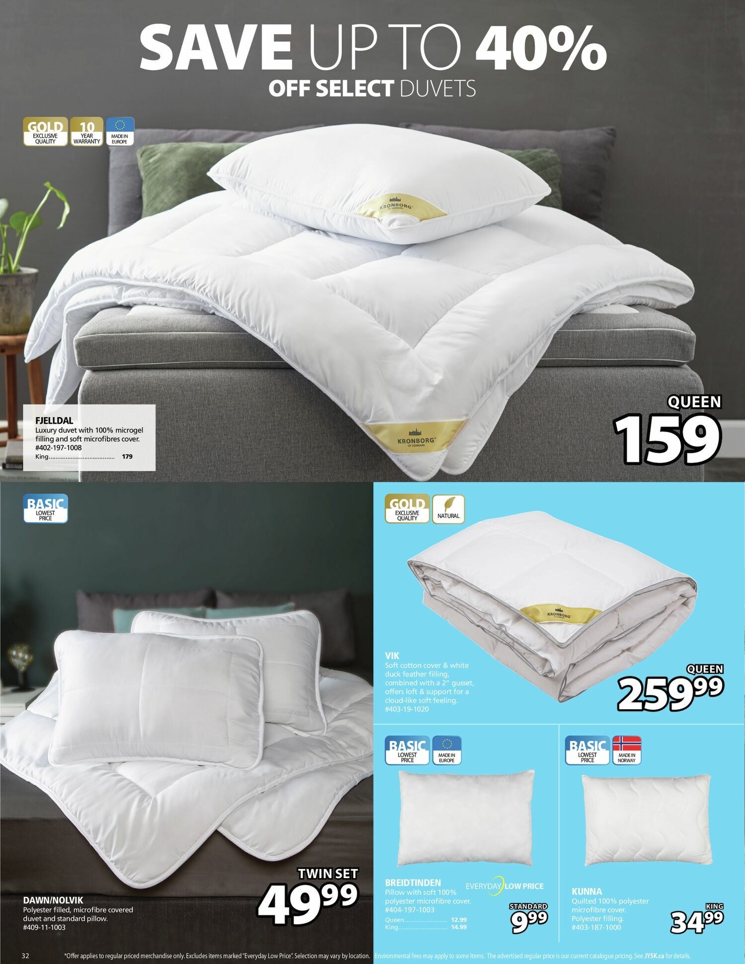 kronborg duck down duvet gold