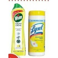 Lysol Disinfecting Wipes, Toilet Bowl Cleaner or Vim Household Cleaners