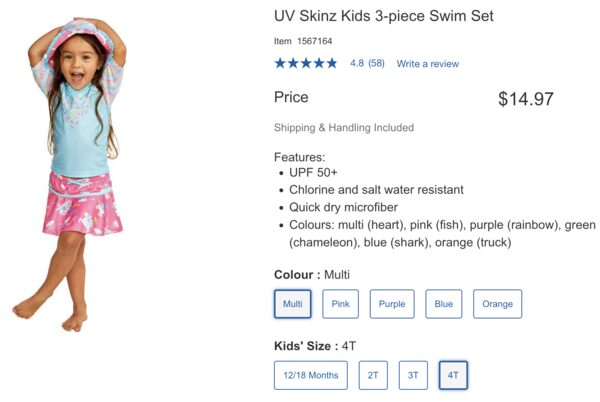 Costco] UV Skinz Kids 3-piece Swim Set - $14.97 (ATL
