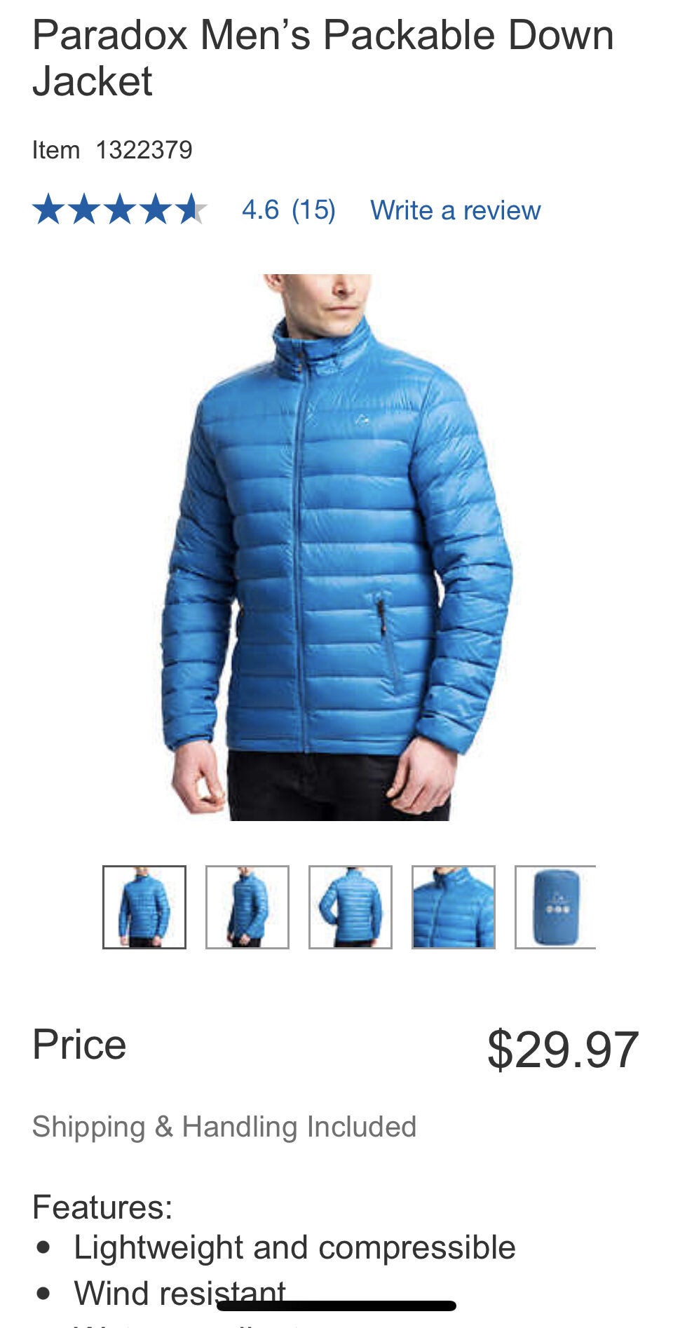 Paradox packable down 2025 jacket costco review