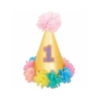 1st Birthday Metallic Floral Party Hat