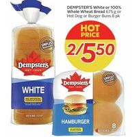 Dempster's White or 100% Whole Wheat Bread or Hot Dog or Burger Buns