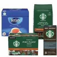 Tetley Tea, Starbucks Coffee K-Cup Pods, Roast & Ground Coffee, Instant Coffee or Nespresso Pods