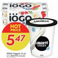 IOGO Yogurt or Liberte Greek