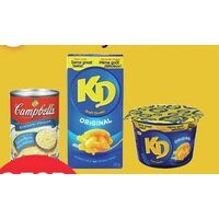 Campbell's Chicken Noodle Cream of Mushroom Tomato or Vegetable Soup or Kraft Dinner or Cups