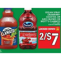 Ocean Spray Cranberry Cocktail Or Juice Blends Or Mott's Clamato