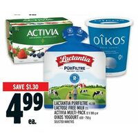 Lactantia Purfiltre, Lactose Free Milk, Activia Multi-Pack, Oikos Yogourt