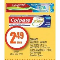 Colgate Maxwhite Manual Toothbrush, Maxfresh Or Total Advanced Toothpaste