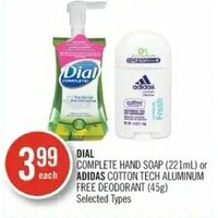 Dial Complete Hand Soap Or Adidas Cotton Tech Aluminum Free Deodorant 