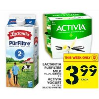 Lactantia Purfiltre Milk, Activia Yogurt