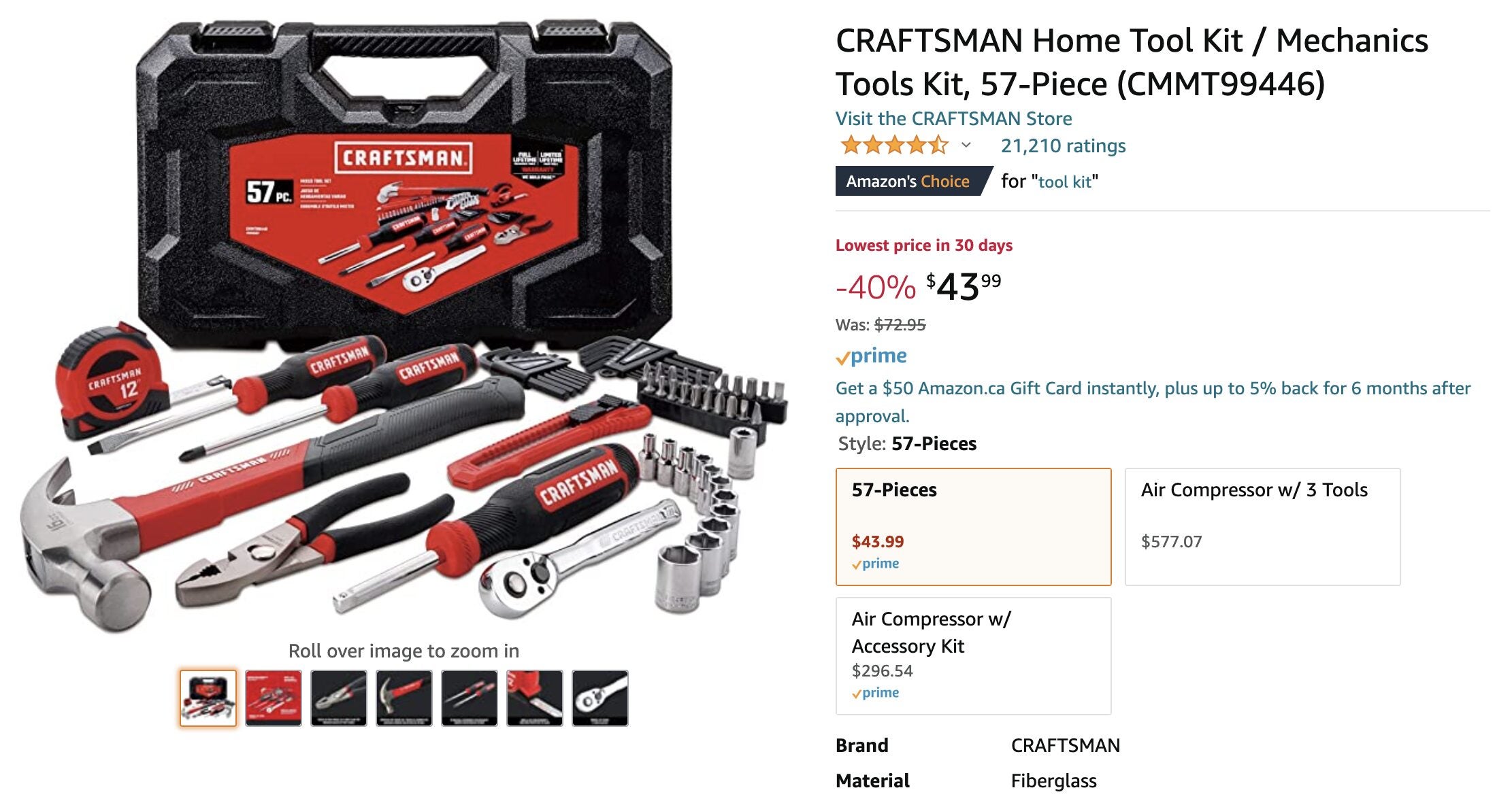 .ca] CRAFTSMAN Home Tool Kit / Mechanics Tools Kit, 57-Piece $43.99  (40% off) - RedFlagDeals.com Forums