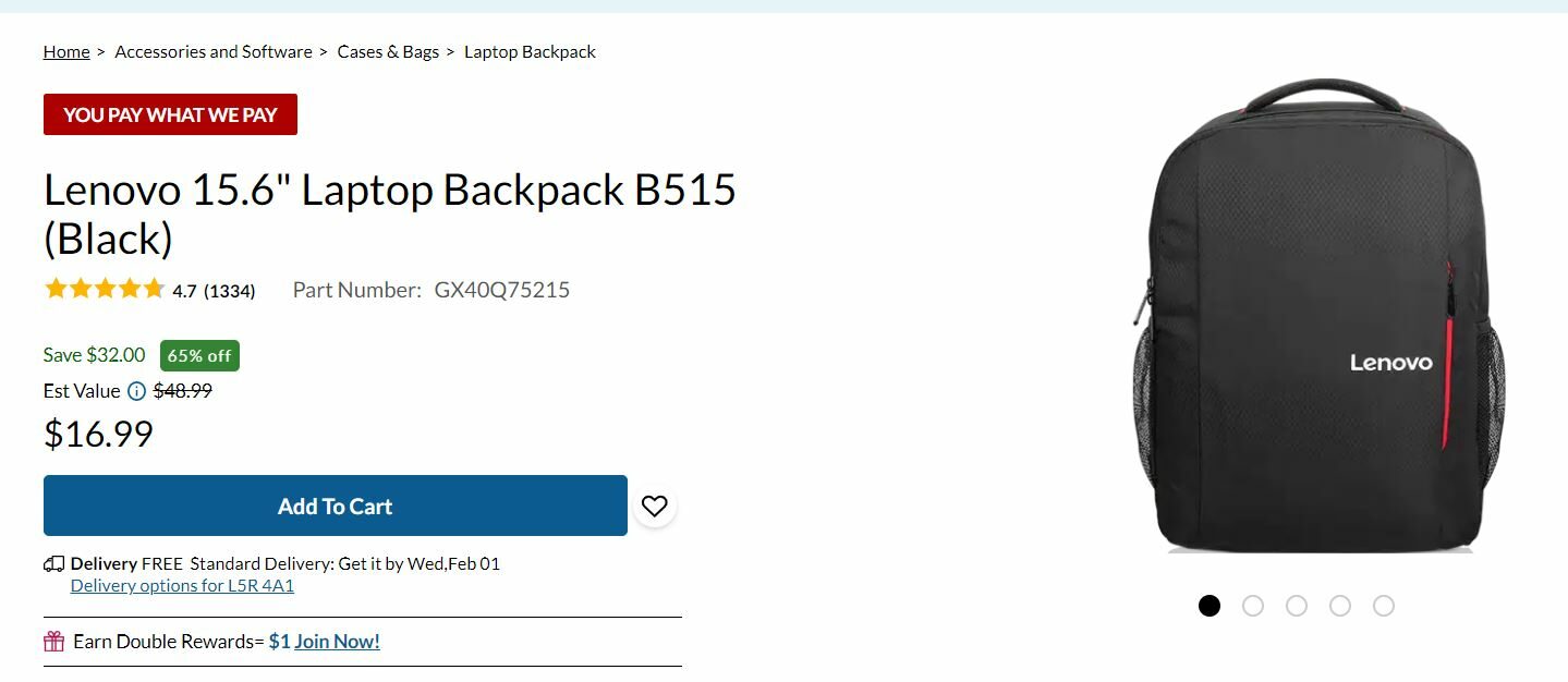 Lenovo 15.6? Laptop Everyday Backpack B515 - Black 