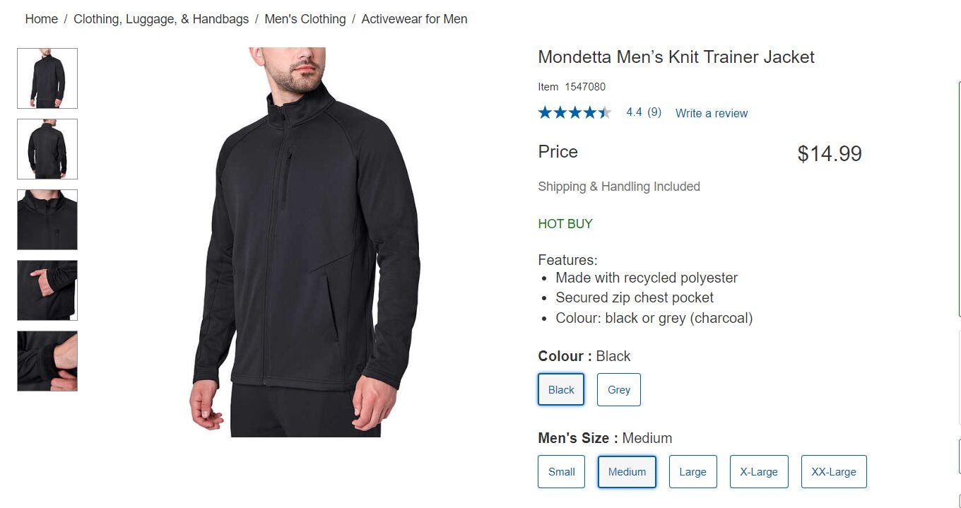 Costco] Mondetta Men's Knit Trainer Jacket Black & Grey $14.99 online w/  free shipping - RedFlagDeals.com Forums