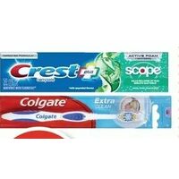 Colgate Extra Clean Manual Toothbrush, Crest Complete+scope Or Colgate Maxfresh Toothpaste
