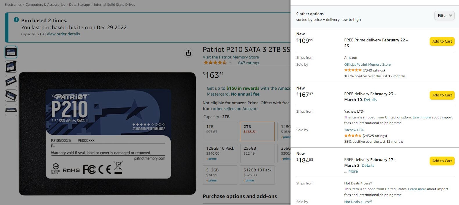Amazon.ca] $109.99~Patriot P210 SATA 3 2TB SSD 2.5 Inch