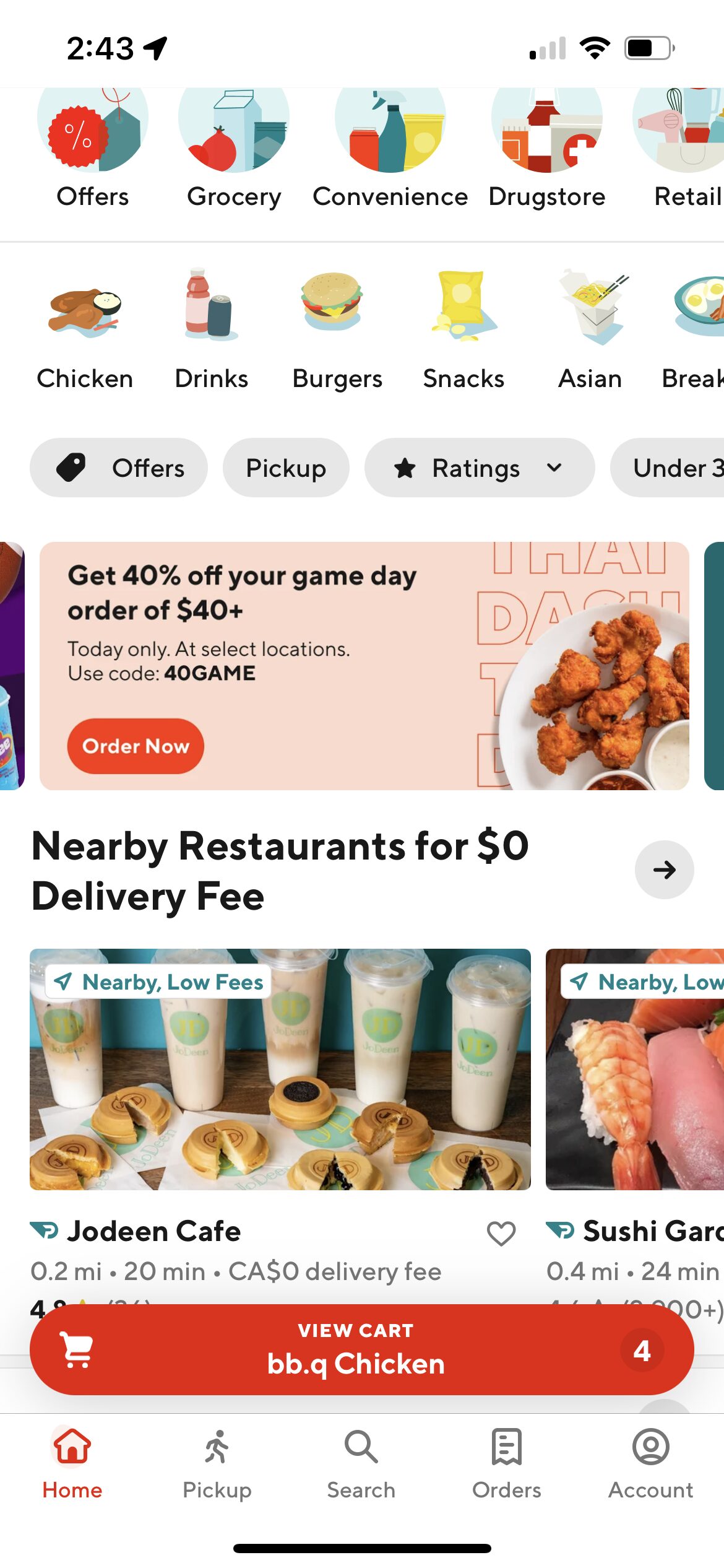 [DoorDash] 40 off 40+ at participating locations pickup and delivery