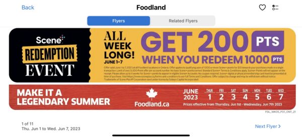 [Foodland] Get 200 pts (20% back) When You Redeem 1000 Scene+ pts (June ...