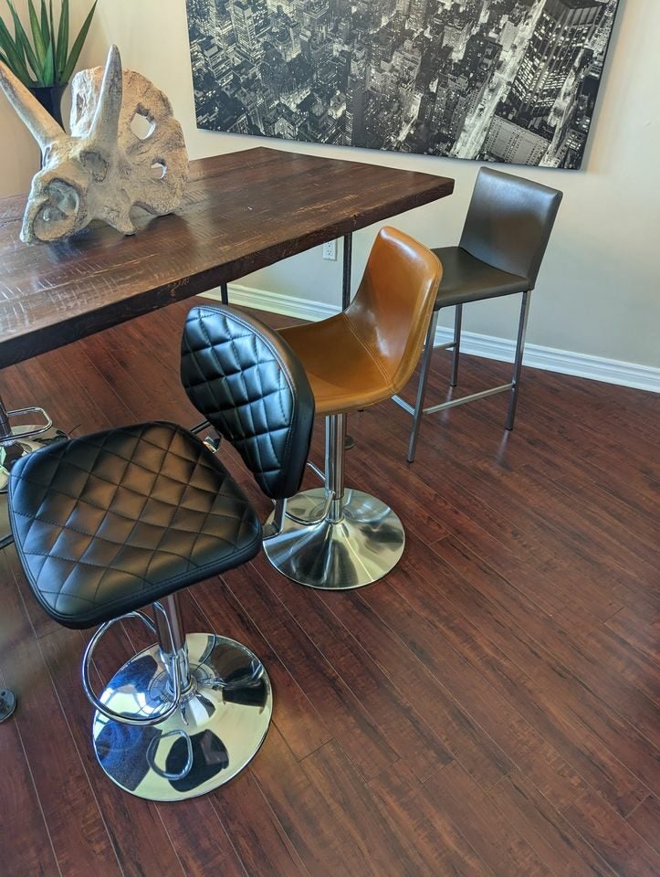 Solid Wood Dining Room Table + 6 Unique Chairs for sale RedFlagDeals