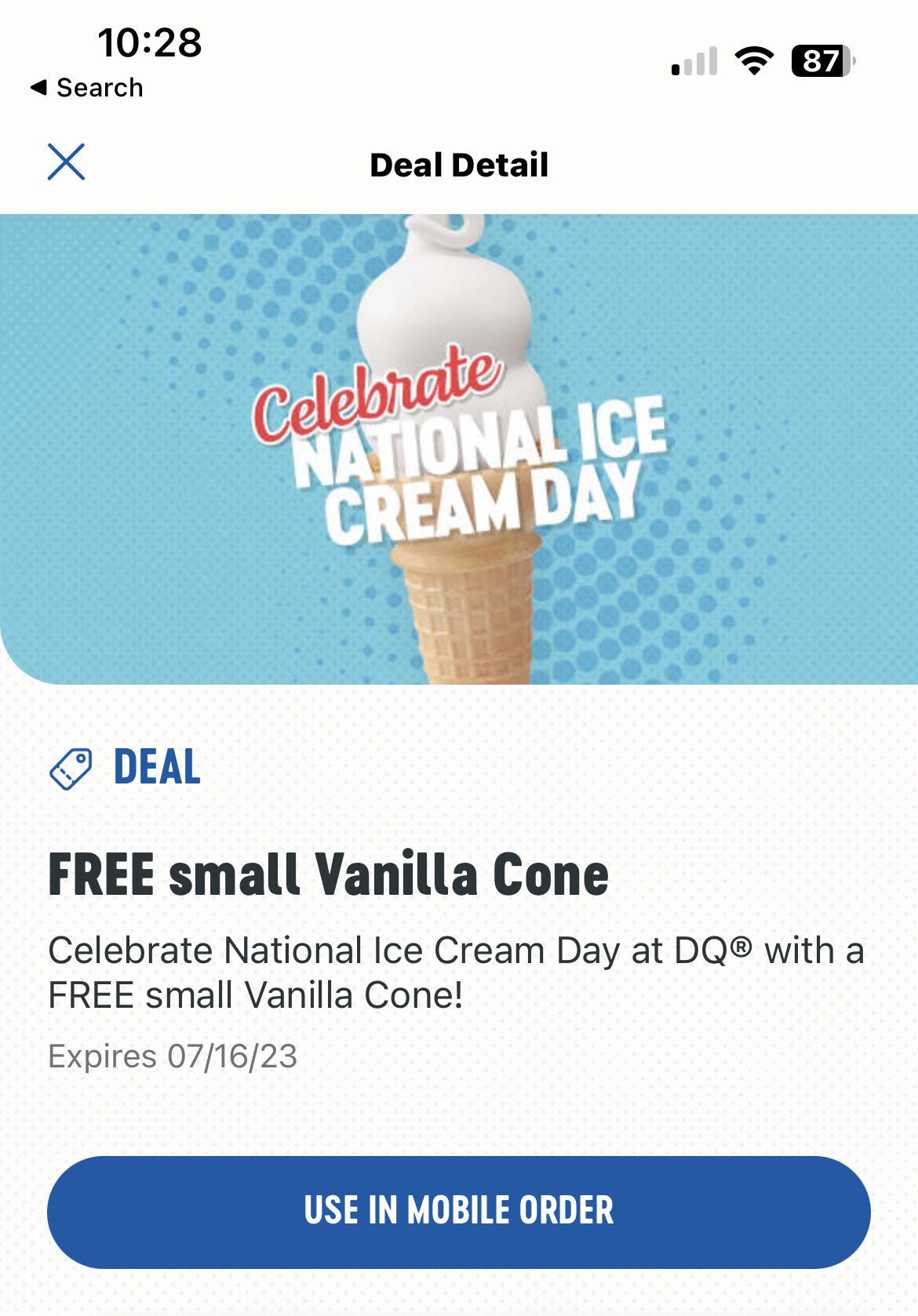 [Dairy Queen] Dairy Queen free ice cream only july 16 using the app