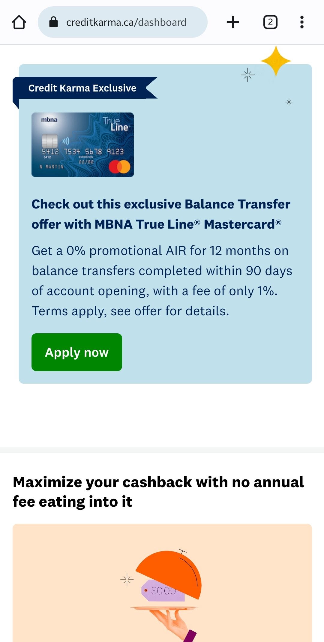 [Tangerine] Tangerine MC Balance Transfer 1.5 fee 0 for 12 months