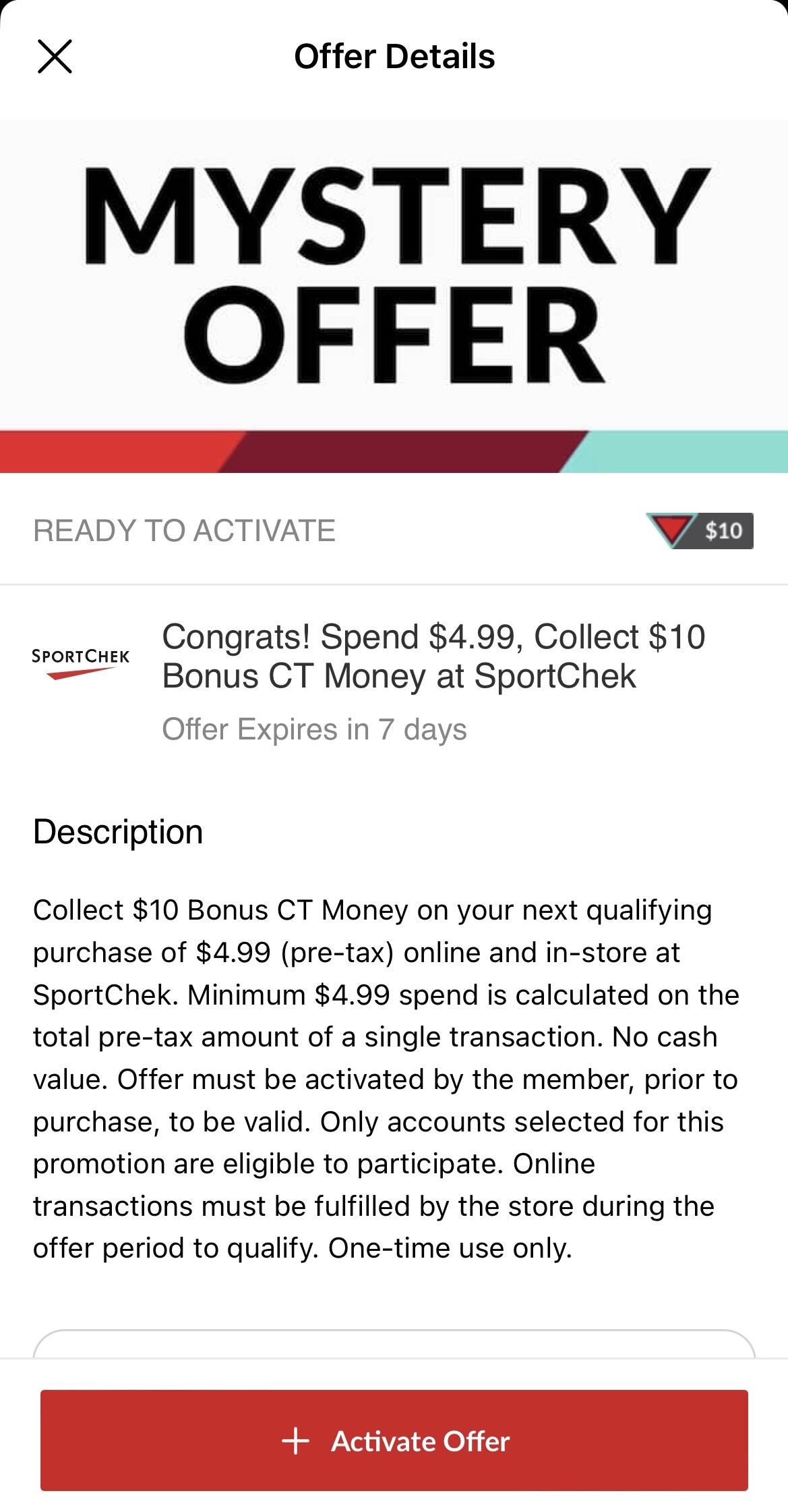 Sport Chek] Triangle Mystery Offer: Spend $4.99 Get Back $5 to $500 in CTM.  YMMV. - RedFlagDeals.com Forums
