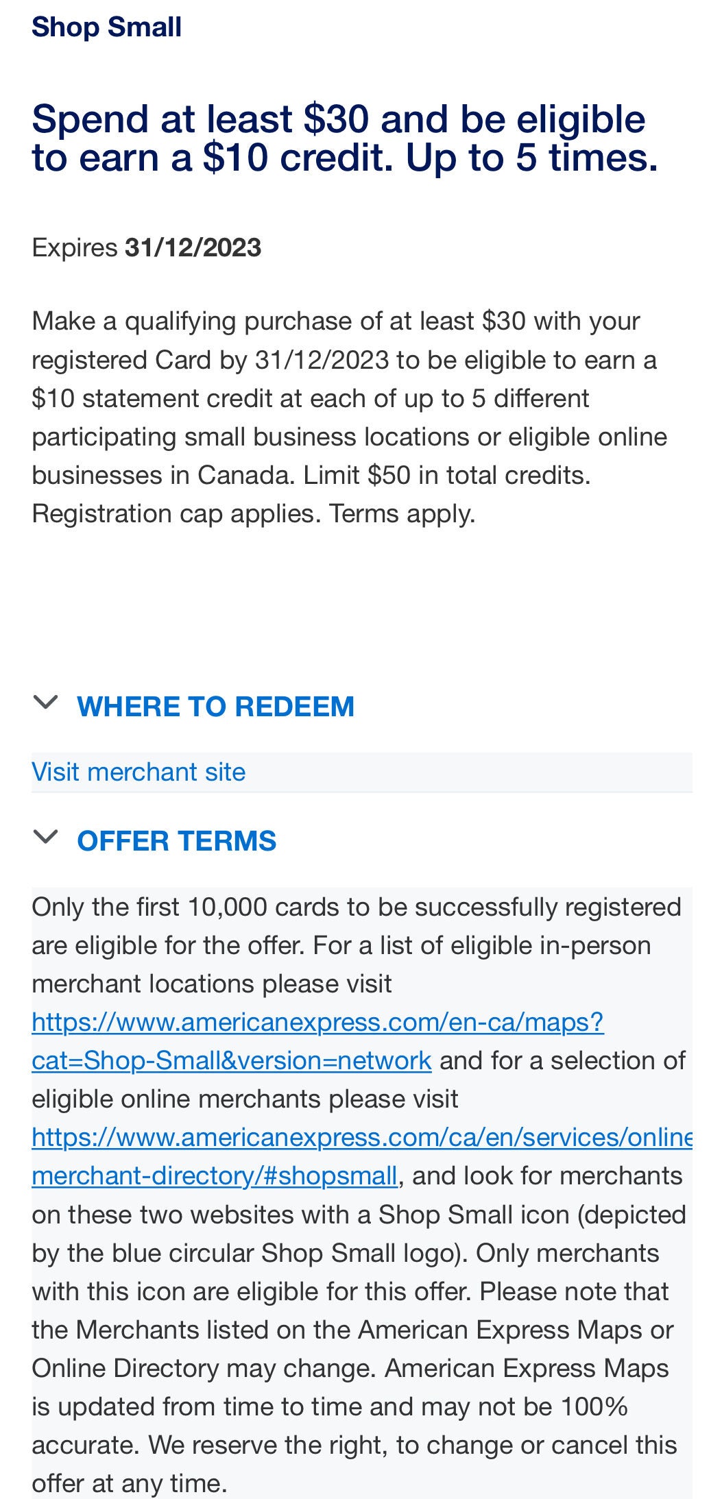 [American Express] Small] Spend at least 30 and be eligible to