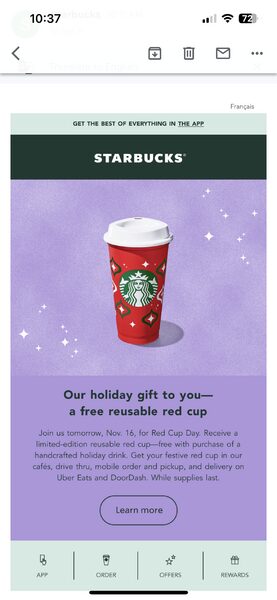 It's Fri-yay AND Starbucks free #RedCup day! 🎄 If you buy a