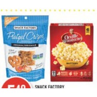 Snack Factory Pretzel Crisps, Terra Vegetable Chips or Orville Redenbacher Microwave Popcorn