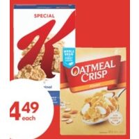 Kellogg's Special K, General Mills Chex or Oatmeal Crisp Cereal