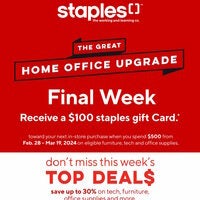 Staples - Weekly Deals - The Great Home Office Upgrade Flyer