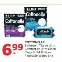 Cottonelle Bathroom Tissue Ultra Comfort or Ultra Clean Mega or Flushable Wipes
