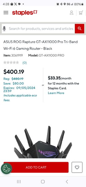 [Staples] ASUS ROG Rapture GT-AX11000 Pro Tri-Band Wi-Fi 6 Gaming ...