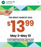 Haircut Sale: $13.99 (Ontario)