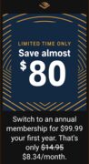 Save 44% by switching to an annual membership YMMV