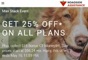 CT Roadside Assistance: 25% OFF ON ALL PLANS (May 9 – 16) Plus, collect $15 Bonus CT Money