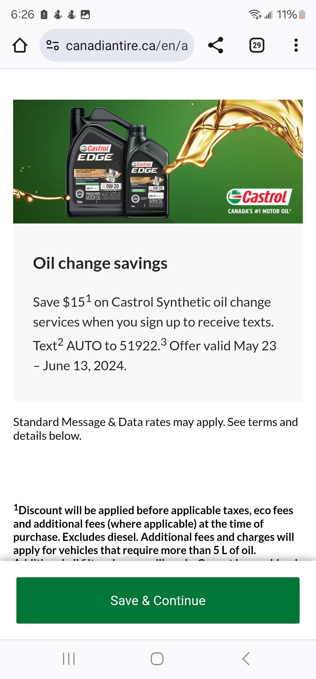 [Canadian Tire] Oil change savings Save 15 on Castrol Synthetic oil