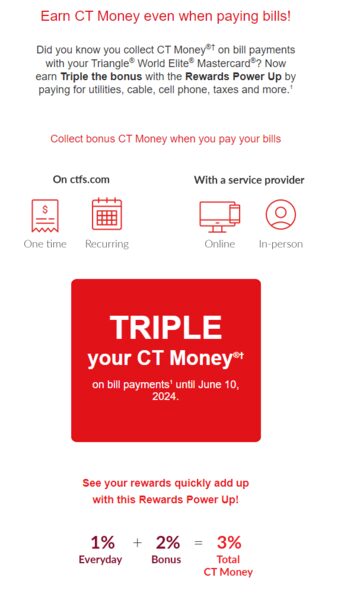 [Canadian Tire] YMMV Triple CT Money Paying Bills Expires June 10, 2024 ...