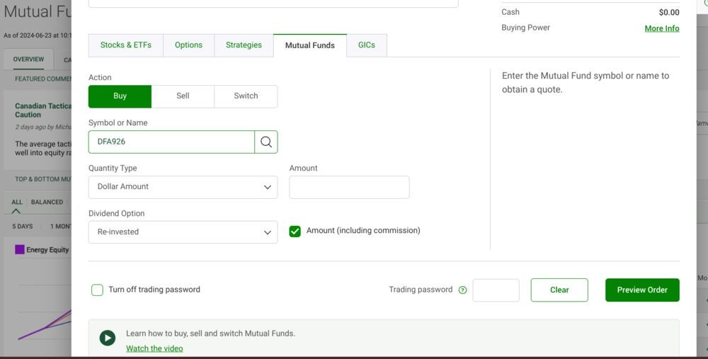 Can you buy nonTD mutual funds at TD Direct Investing? Forums
