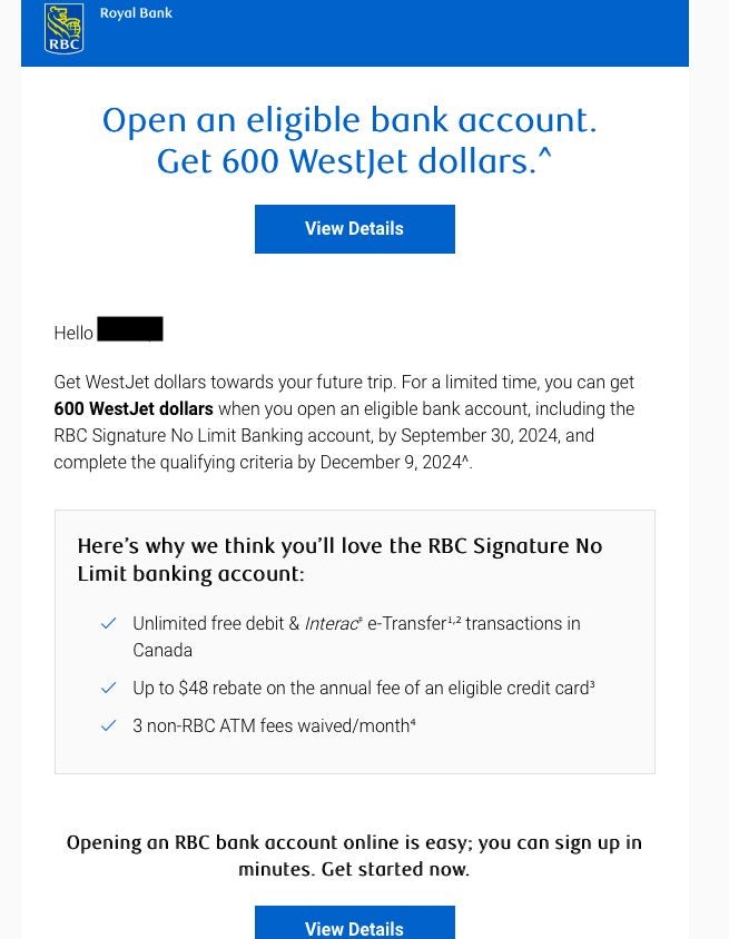[Royal Bank] RBC [YMMV] Open an eligible bank account. Get $600 in ...